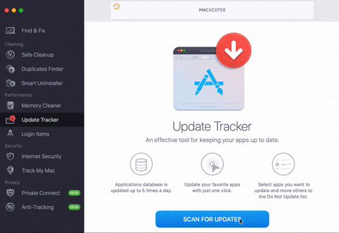 Funktionen "Update Tracker" der sørger for dine apps er opdaterede i MacKeeper på dansk.